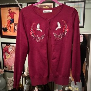 Vintage Inspired Goth Cardigan Sweater with Hummingbirds and Spiderwebs